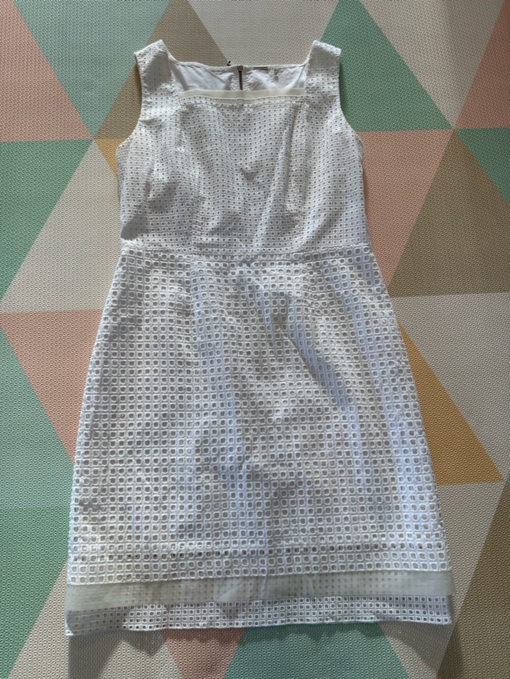 Elie Tahari White Eyelet Square-Neck Midi Dress Size 10 - Picture 7 of 10